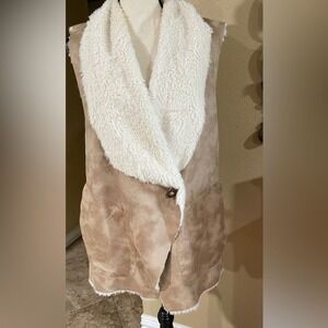 Bit & Bridle Sherpa Vest 1X Faux Suede Shearling Western Boho Coat